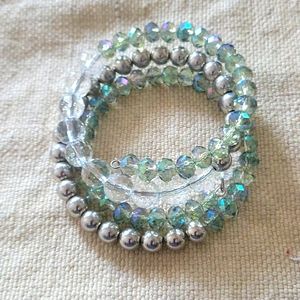 Silver and Iridescent Bead Coil Bracelet